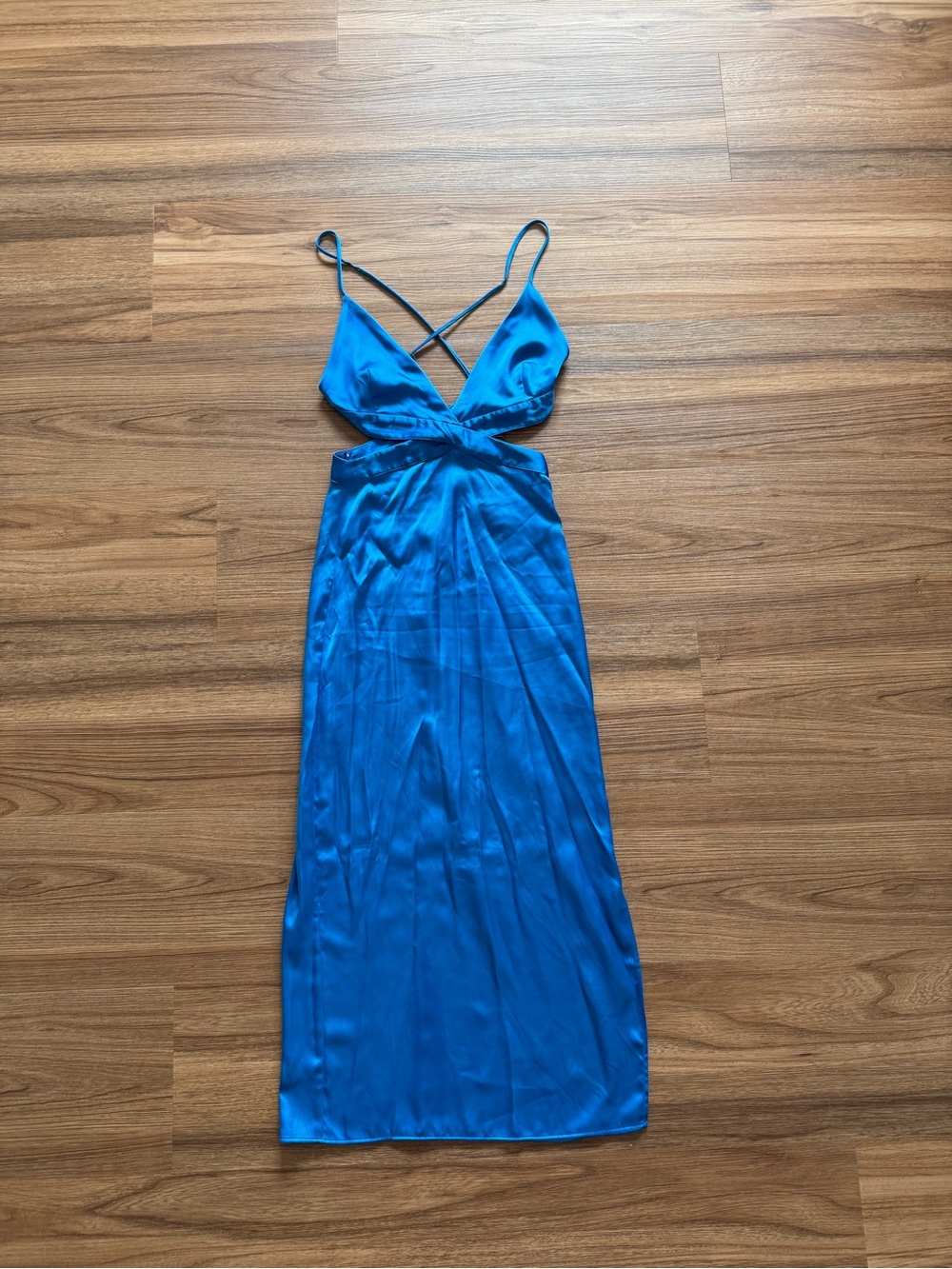 Zara Satin Strappy Blue Maxi Dress